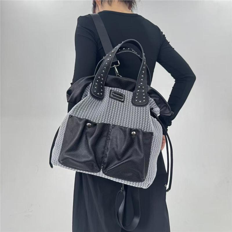 Y2K Mesh Spice Girl Handbag Large Capacity Multi-Pocket Retro Multi-Function Messenger Backpack
