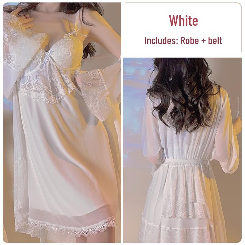 

Элегантная ночная сорочка на косточках с нагрудными вкладышами и комплект с халатом для женщин One Size