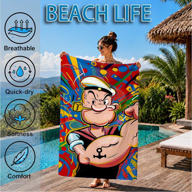 Popeye's Strength Displayed Beach Towel, Super Soft Microfiber, Perfect Gift for Her/Him, Birthday, for Pool, Beach, Travel, Decor Beach Party