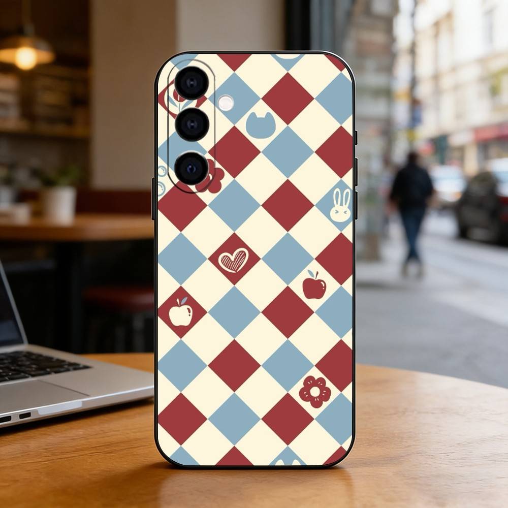 Karierter Hintergrund Handyhülle Für Samsung Galaxy A73,A72,A71,A70,A53,A52,A51,Weiche Silikon Schwarze Hülle