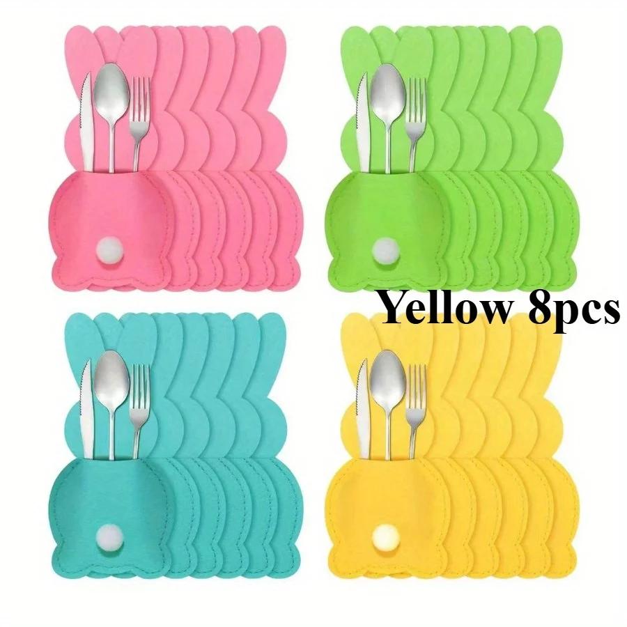 8PCS Easter Rabbit Shaped Cutlery Set, Felt Table Decoration, Easter Knife and Fork Bag, Cutlery Bag, Knife and Fork Storage