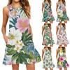 Robe de plage tendance pour femme, sans manches, col rond, imprimé floral