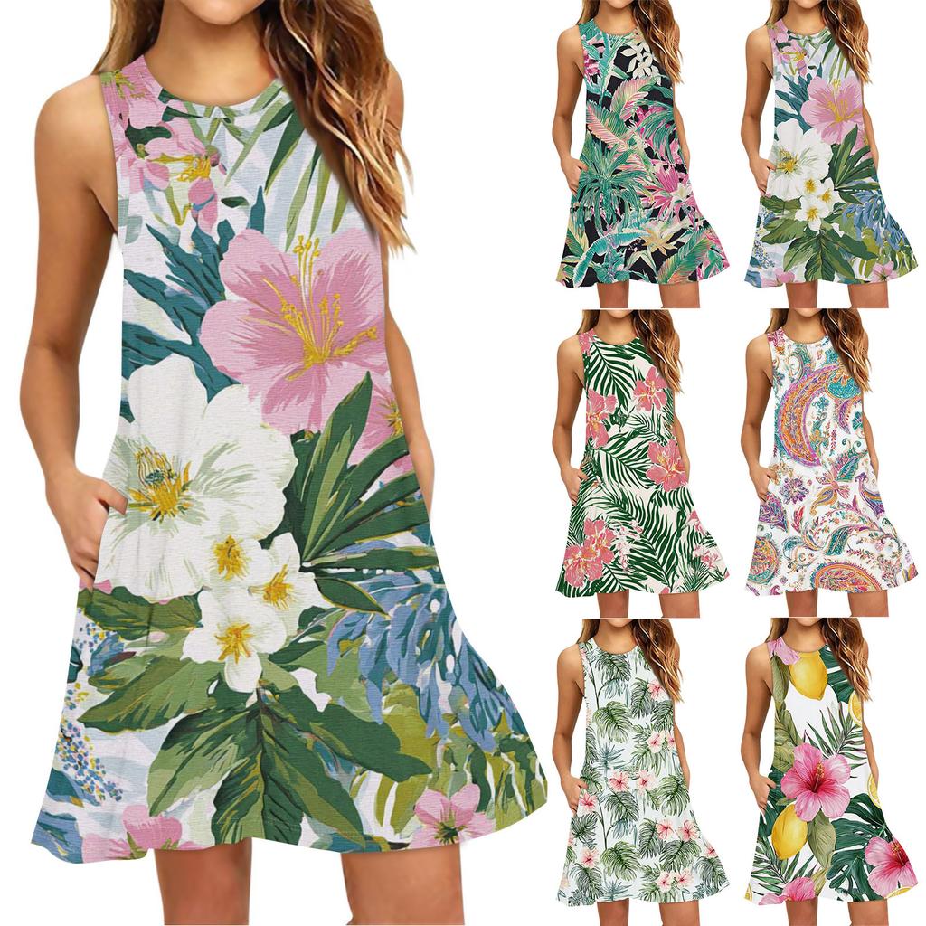 Summer Dresses for Women 2026 Sleeveless Floral Print Casual Loose Fit Summer Dress for Beach Sundresses for Women 2026 Style