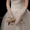 White Lace Long Beads Bridal Wedding Gloves Dress Etiquette Accessories Embroidered Tulle Gloves