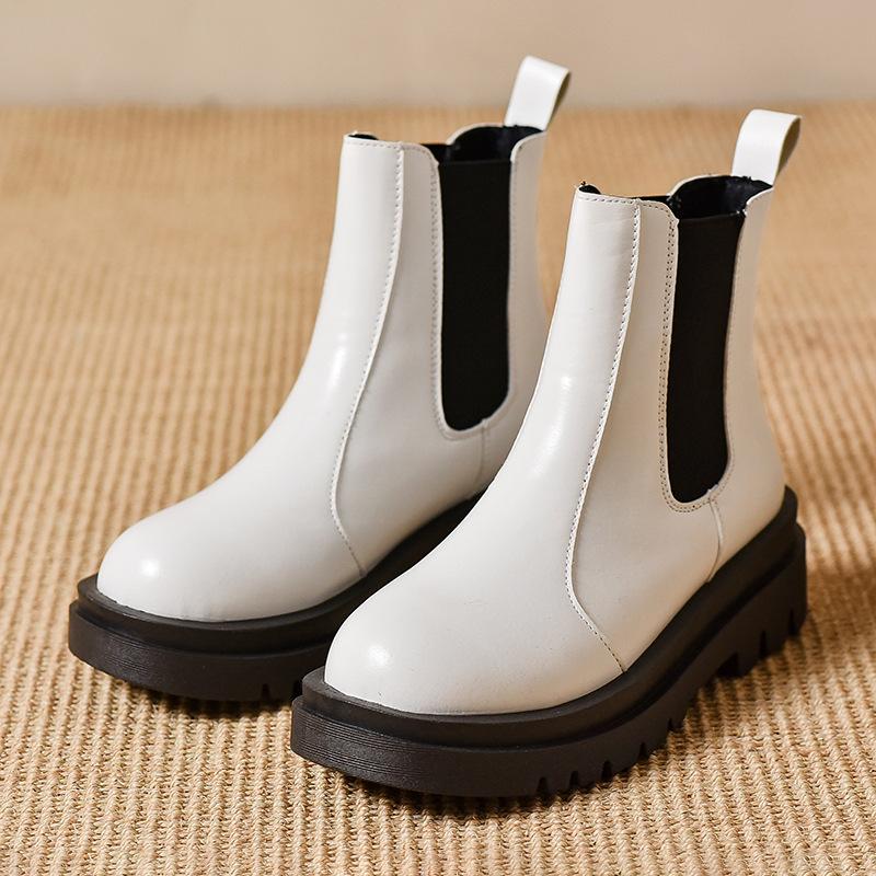 Fashion Ankle Boots for Women New Spring Autumn Thick Bottom Women's White Black Boots Casual Pu Leather Slip on Chelsea Short Botas