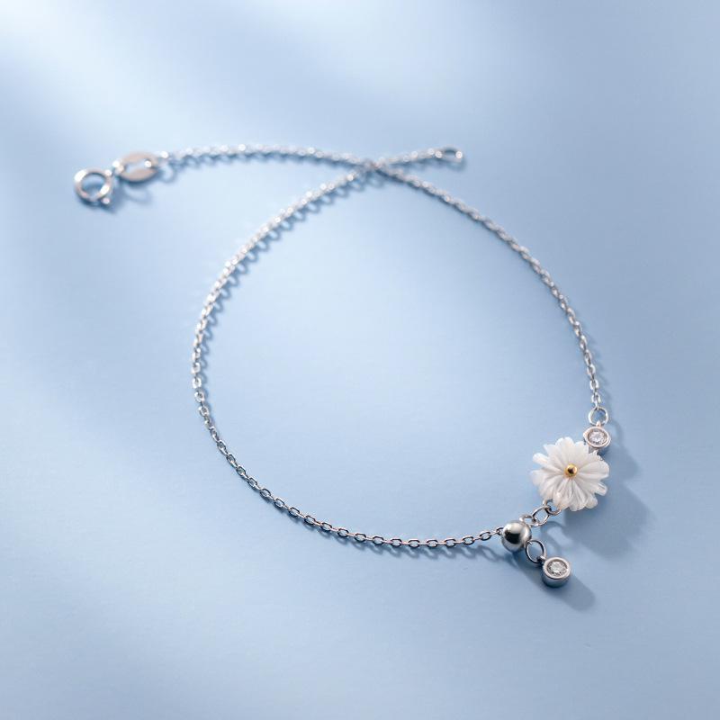 2023 New Korean Style 925 Sterling Silver CZ Zircon Shell Daisy Anklets Beach Jewelry Women