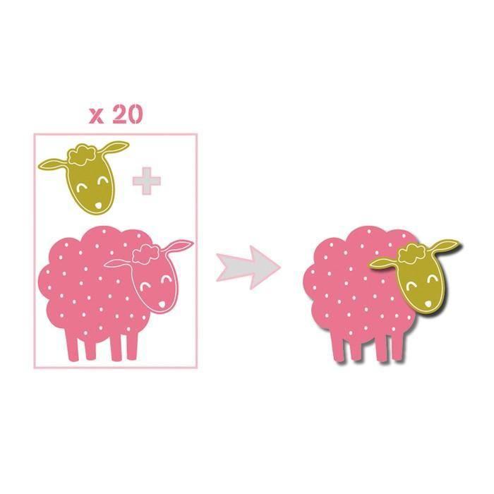 20 Die-cut Shapes Pink-green Taupe Sheep