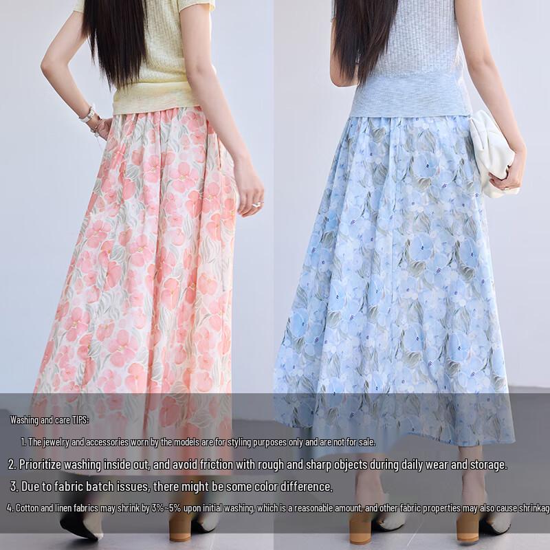 VICTORIA&VERA Monet Water Lily Print A-Line Midi Skirt