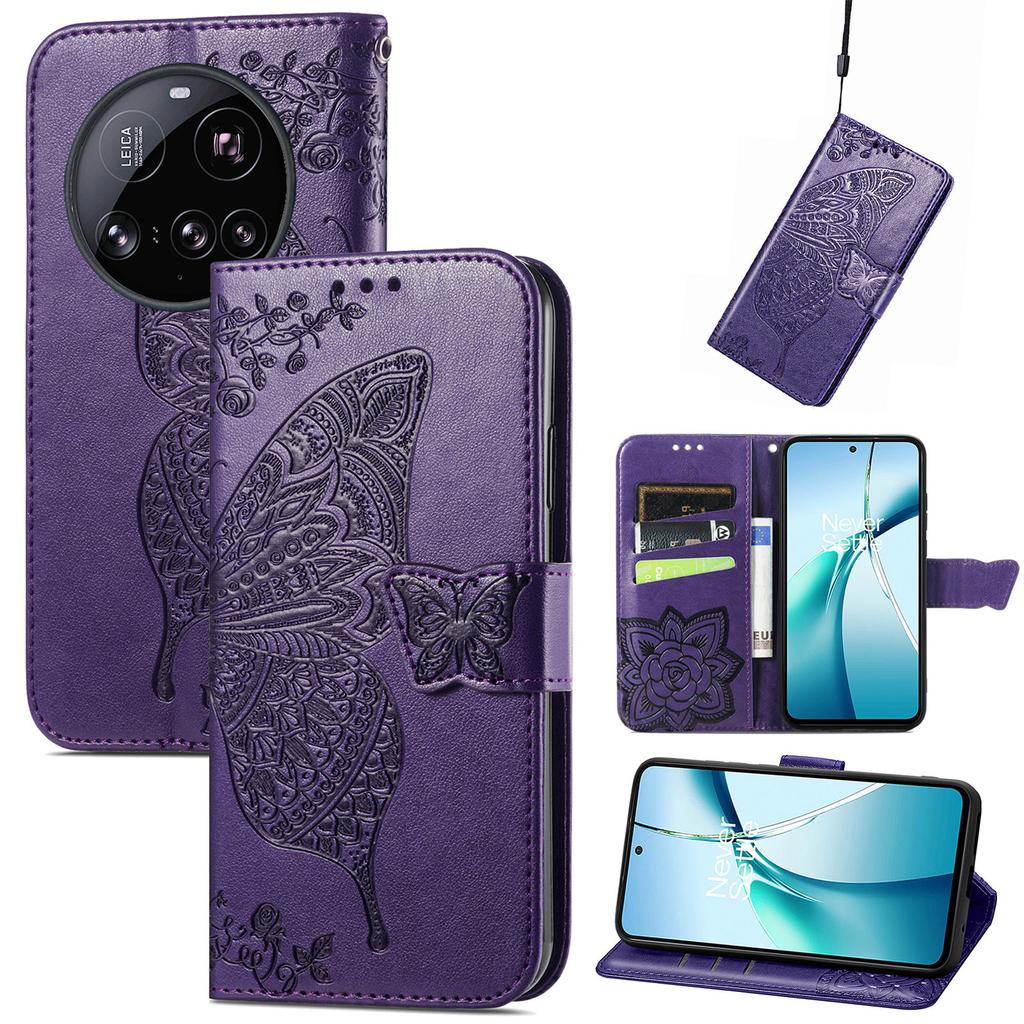 For Xiaomi 15 Ultra Case with Strap Butterfly Pattern PU Leather Wallet Phone Cover