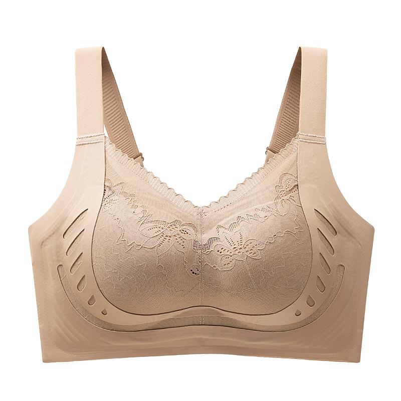 

Нижнее белье Женский Тонкий Мягкий Поддерживающий Собирающий Бюстгальтер Без Косточек Аксессуар Против Отвисания Груди Кружевной Бюстгальтер Большого Размера 44/100D хаки
