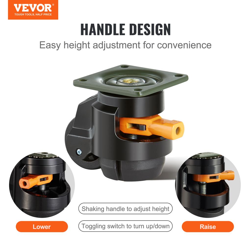 VEVOR 4 Pcs Leveling Casters Heavy Duty Swivel Caster Wheels with Handle Design Height Adjustable Feet for Workbench Machine
