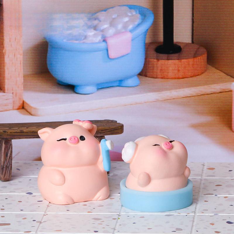 6Pcs/set Creative Cute Study Piggy Doll Miniatures Resin Animal Ornaments DIY Fairy Garden Decoration Micro Landscape