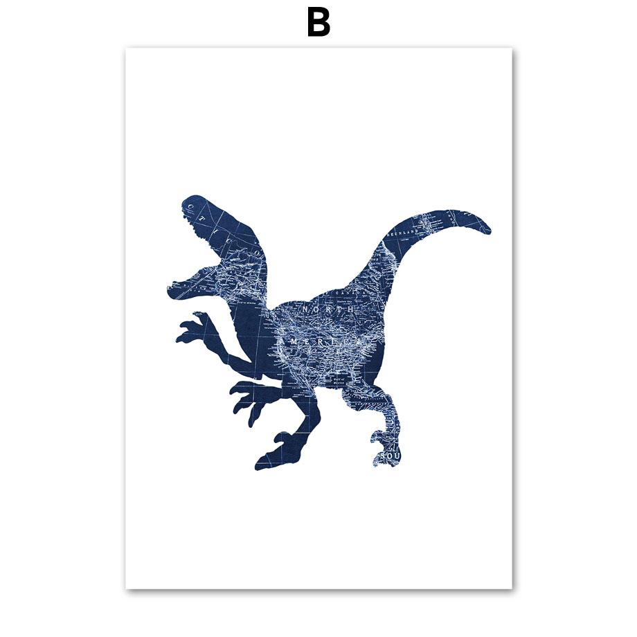 Blue Dinosaur T-Rex Brachiosaurus Wall Art Canvas Painting Nordic Dino Posters And Prints Wall Pictures For Baby Kids Room Decor