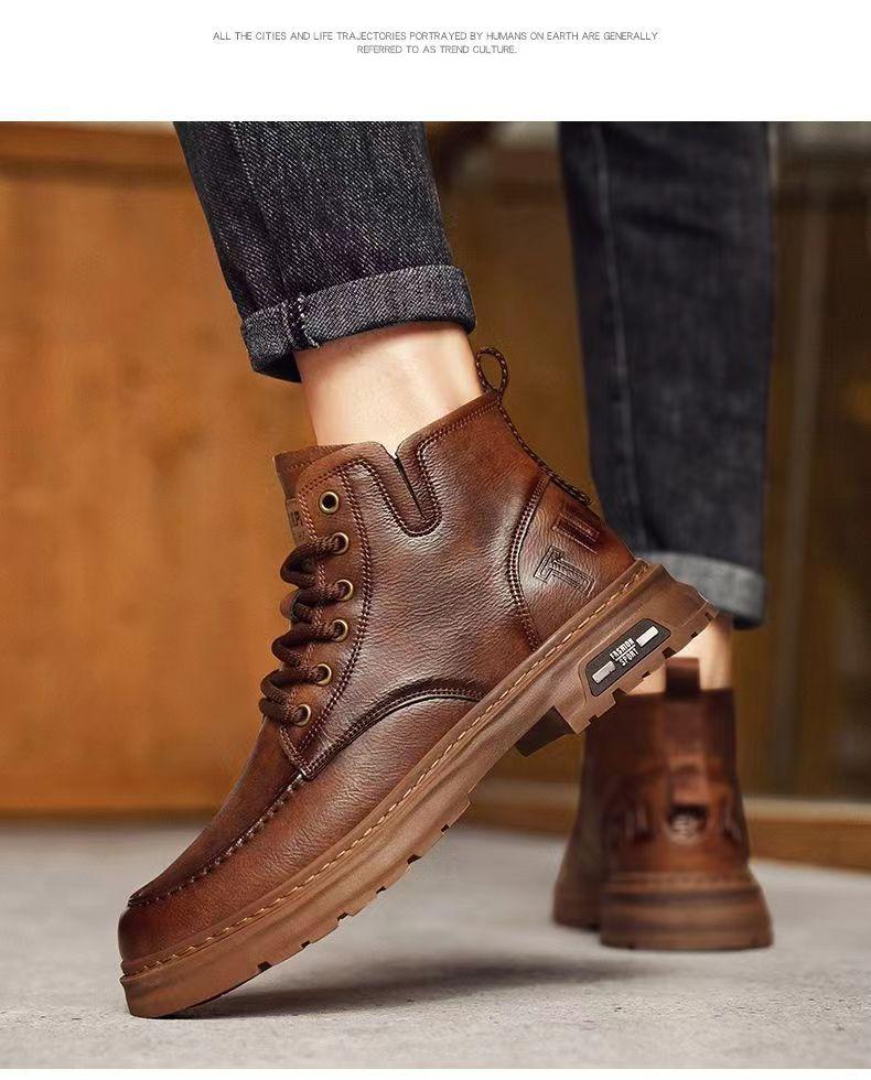 Fashion Men's Leather Casual Short Boots Fashionable Outdoor Men's Motorcycle Boots Chelsea Boots