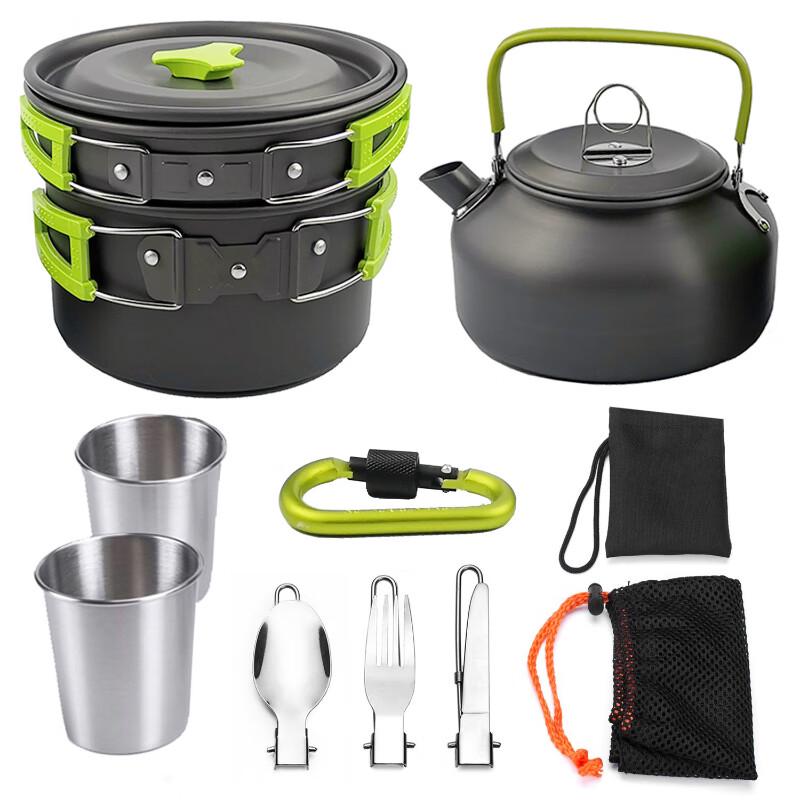 ZISIZ Portable Folding Camping Cookware Set with Kettle