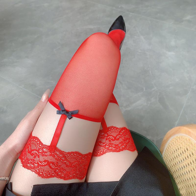 Qinghe Pure Desire To Tie Knee Socks, Stockings, Thigh Stockings, Ultra-thin Invisible Lace, Leg Rings, Suspenders, Integrated Fun Contrast Colors