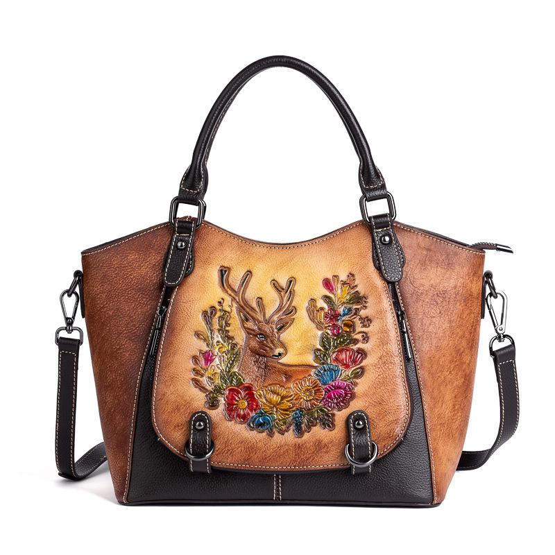 Genuine Leather Handbags Women Bags Designer Vintage Embossed First Layer Cowhide Shoulder Bags