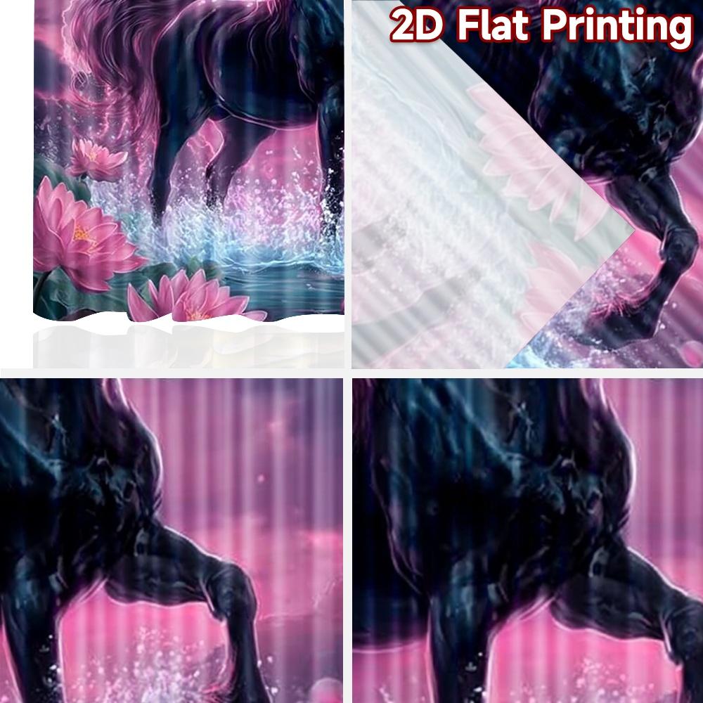 2D Flachdruck 2 Stück Vorhang Mondschein Schwarzes Hengst Digital Bedruckte Polyester Vorhänge Geburtstagsparty für Innen Außen
