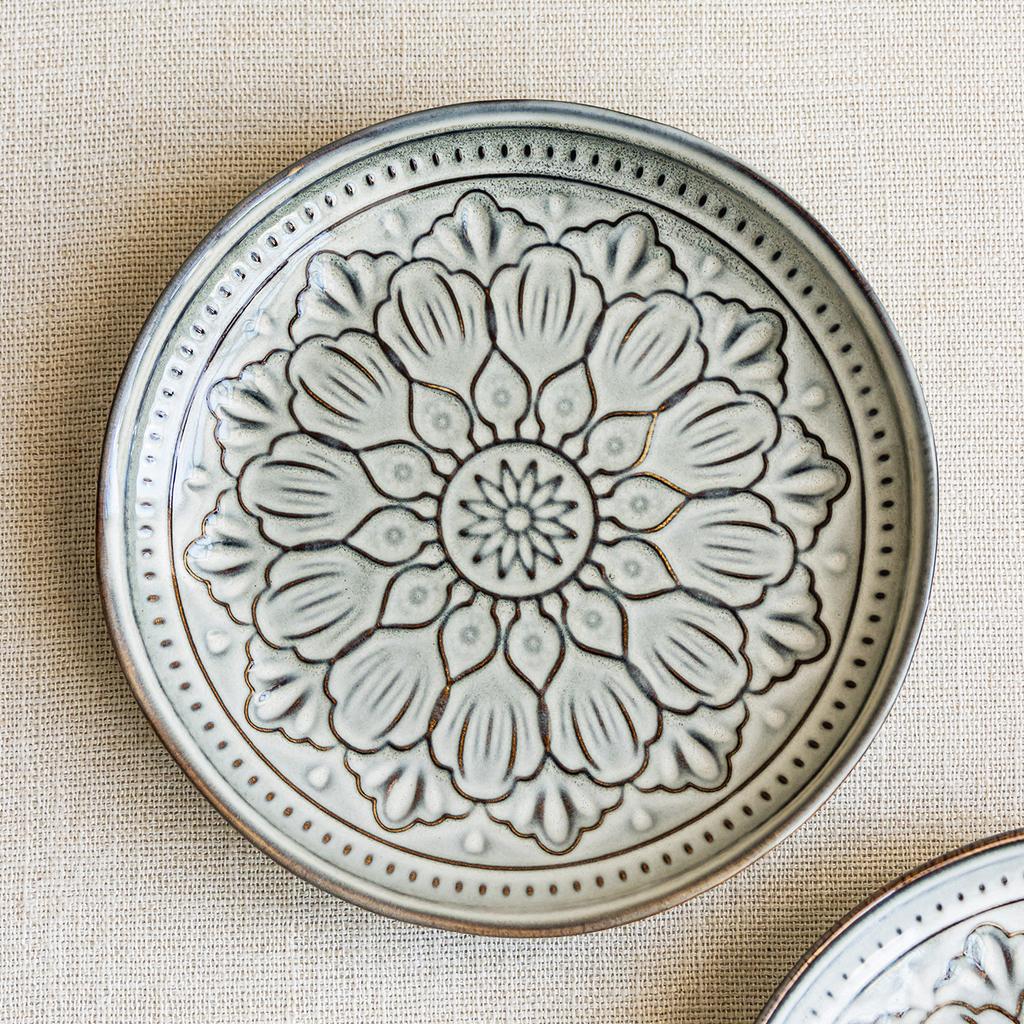 Retro Lotus Pattern Ceramic Dinner Plate Household High Value Vegetable Plate Salad Plate 2025 Tableware