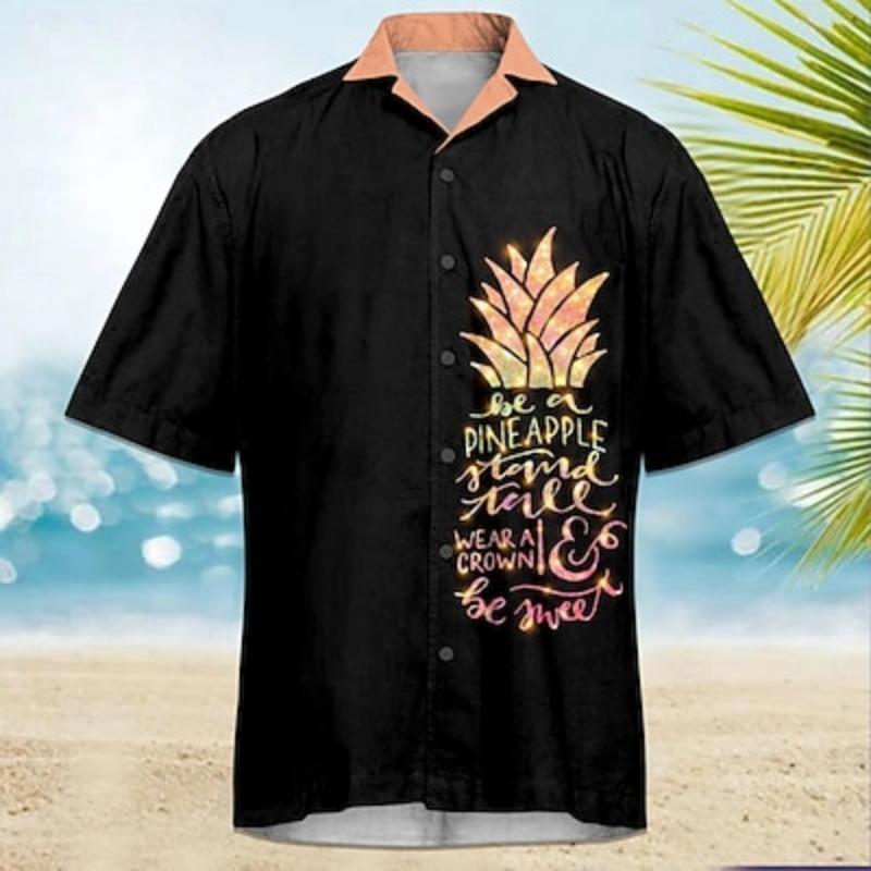 

Мужская фруктовая летняя гавайская рубашка Алоха с короткими рукавами, отложным воротником, повседневная, для улицы, для отпуска, уличная рубашка 3XL