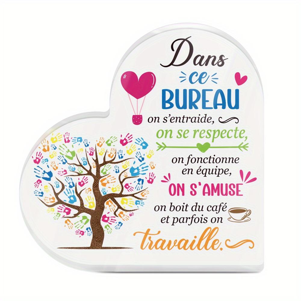 

French Workplace Values Sign - Heart-Shaped Office Decor with Teamwork Quotes, No Electricity Needed, for Home, Office, Cafe, or Gift 10*10cm
