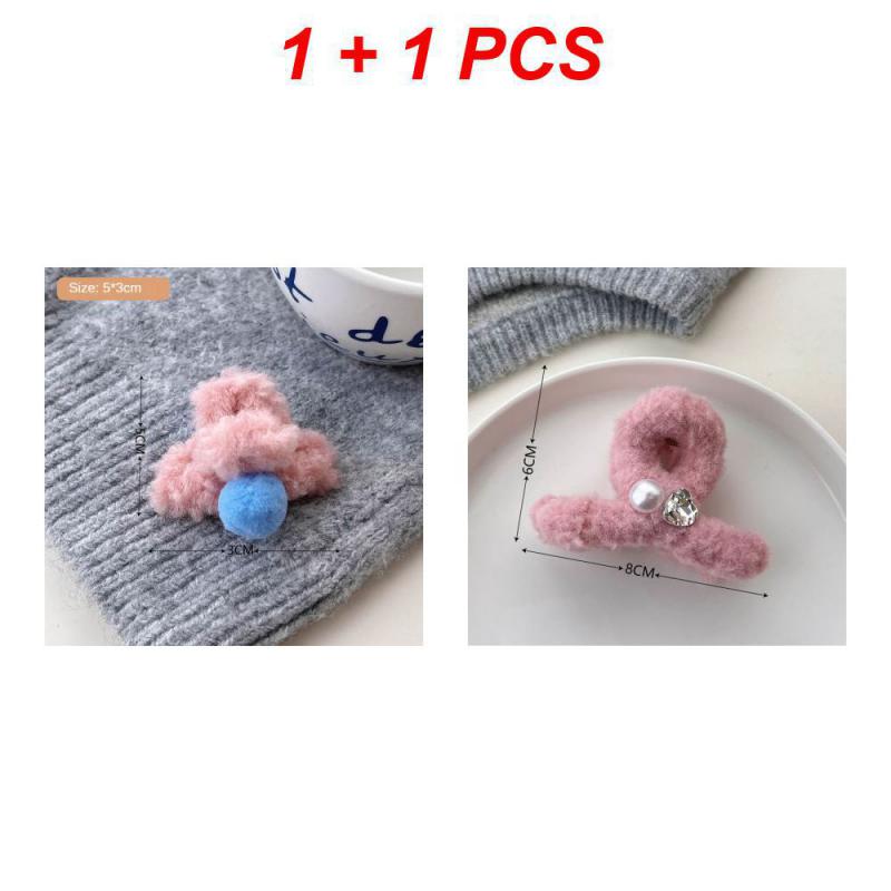 1/2/3Pcs Plush Heart Hair Clips For Women Autumn Winter Fur Hair Crab Clip Elegant Shark Hair Claws Headwear Hair Accessories