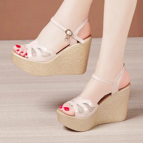 

11см Маленький Размер 32-43 Сетка Цветочные Волнистые Толстая Подошва Сандалии Платформа Клинья Обувь 2025 Женские Сандалии на Высоком Каблуке Офис Пляж 43 розовый