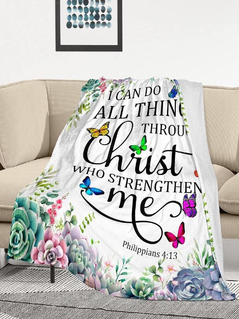 Inspirational Christian Throw Blanket for Women with Bible Verse Prayer Scripture Soft Flannel Healing X