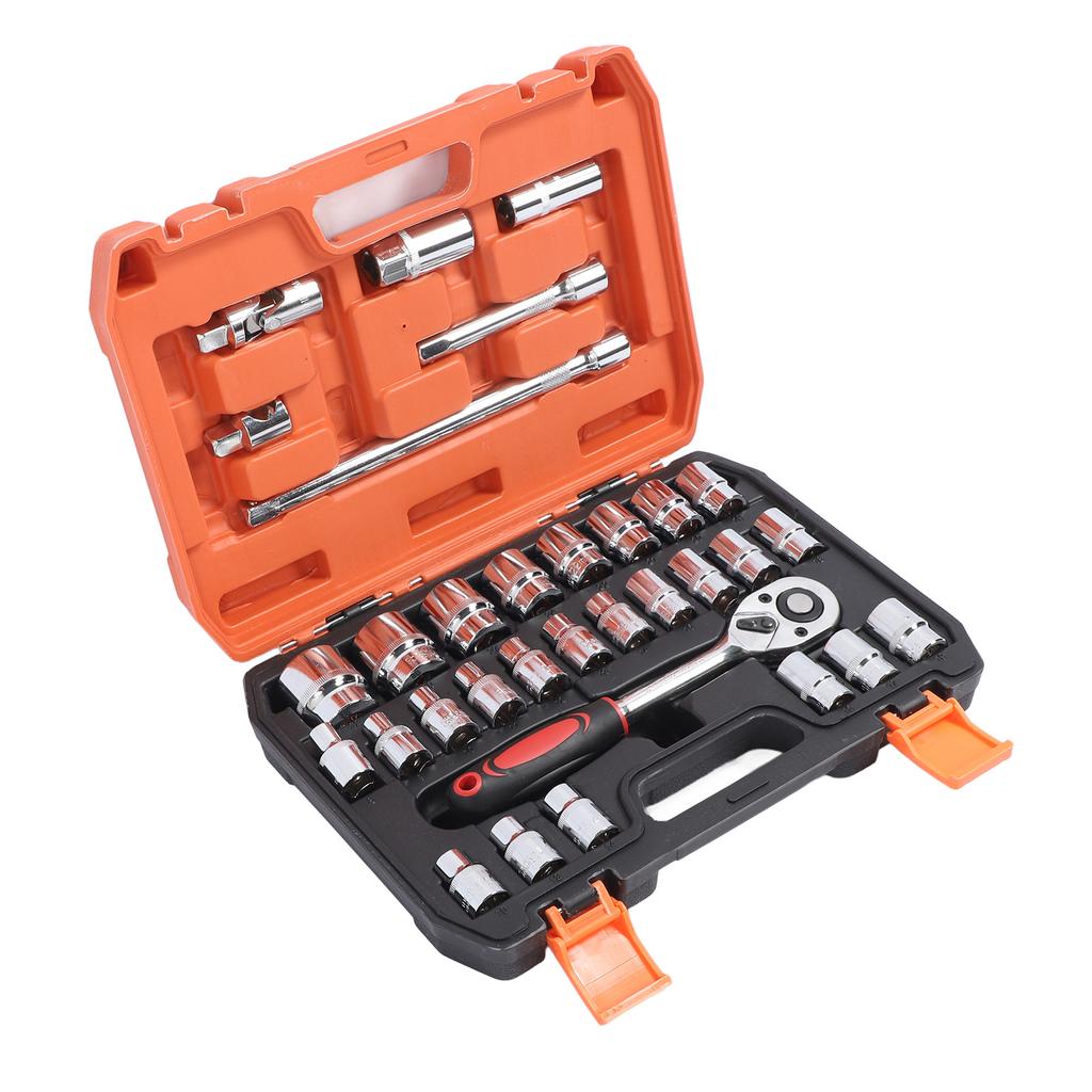 32 Pieces Set 1 2 Inch Drive Sockets Metric 6 Point 12 Point Socket CrV Ratchet Wrench Extension Bar Tool Kit