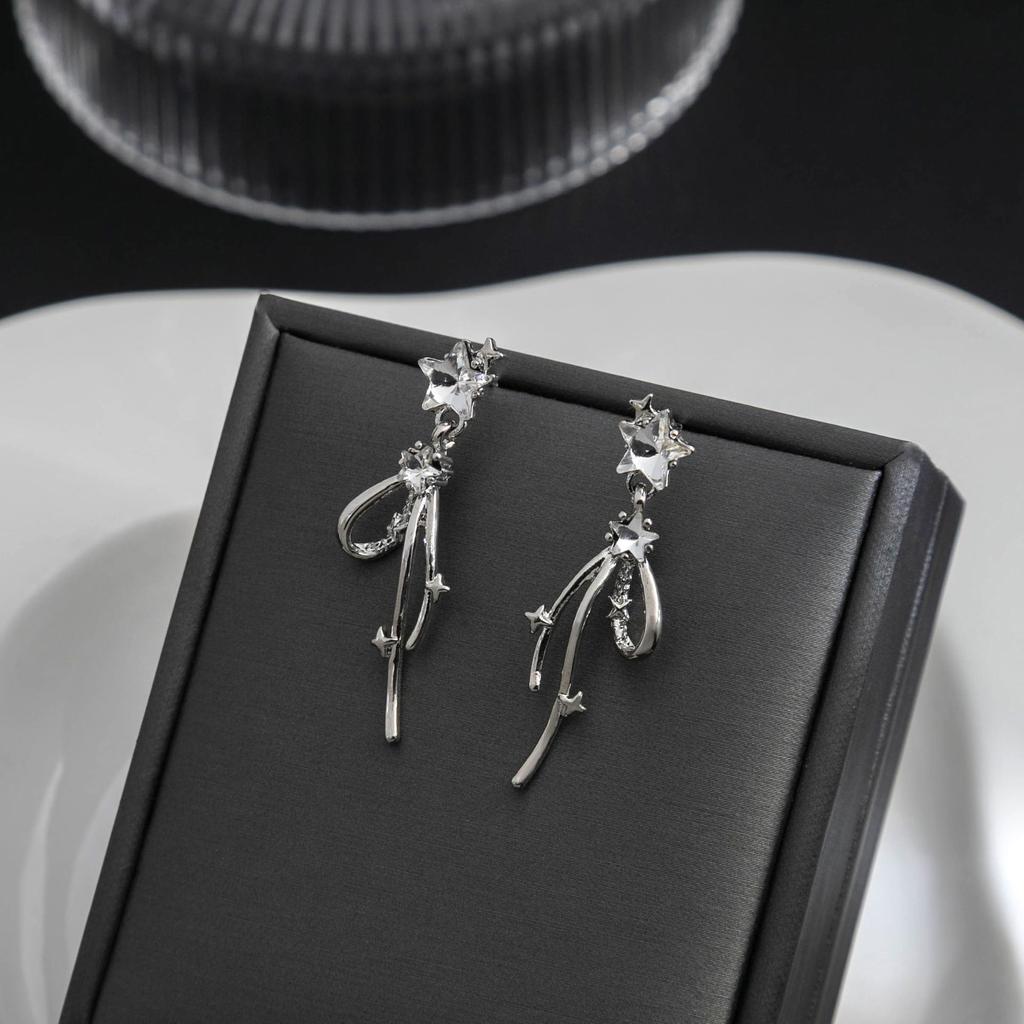 Delicate Diamond-Encrusted Long Earrings Jewelry, Light Luxury Super Shining Star Earrings 925 High-End Stud Earrings For Women