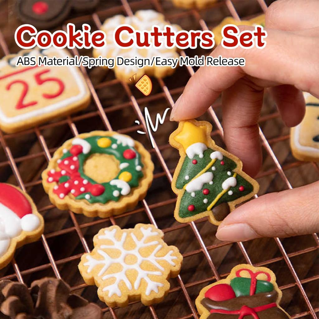 Christmas 3D Cookie Cake Plunger Cutter Santa Claus Snowman Elk Cookie Stamp for Biscuits Fondant Sugarcraft Decor Baking Tools