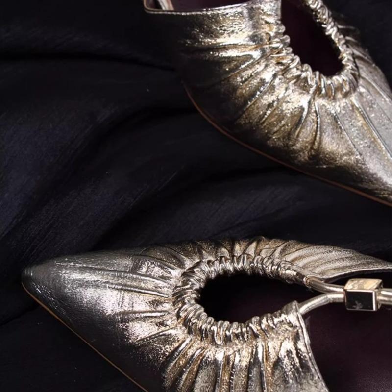 Fashion Summer Temperament Single Shoes Fashion Pointed Toe Hollow Pleated Wear Light Luxury Shallow Soft-soled Sandals