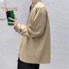 Men Spring Fall Shirt Turn-down Collar Loose Fit Retro Japanese Style Single-breasted Long Sleeves Pure Color Mid Length Young Formal Business Event