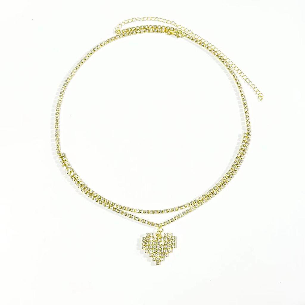 European and American Stylish Double Layer Heart Pendant Waist Chain - Full Diamond Belly Dance Accessory