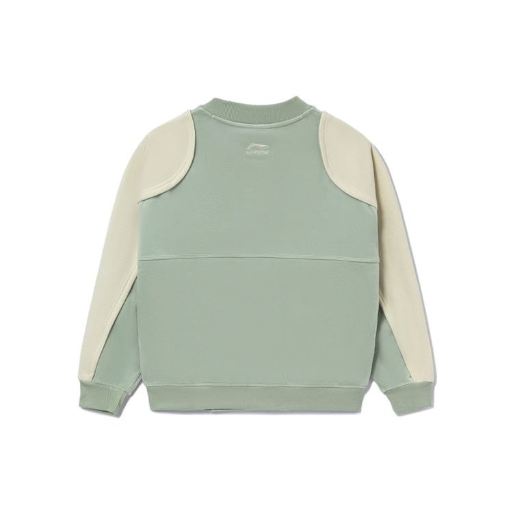 Li Ning Wade Series Color Block Fleece Warm Loose Pullover Sweatshirt Men sweatshirt Green AWDR733-4