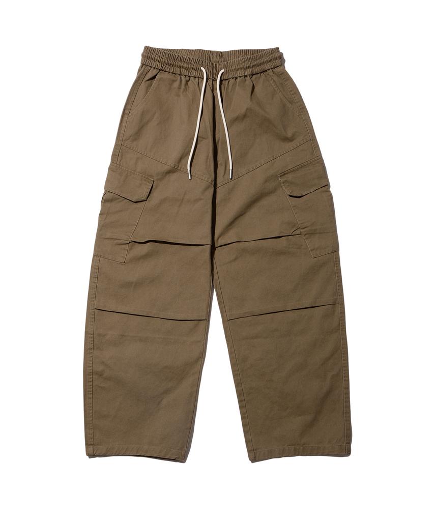 CREAM SODA LAB Diagonal Cut Field Parachute Cargo Pants Beige
