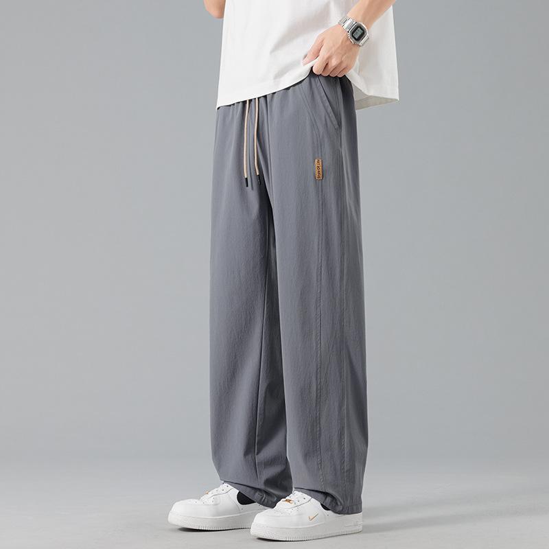 New Casual Pants Men's Summer Breathable Ice Silk Large Size Sports Pants American Trendy Brand Loose Straight Trousers