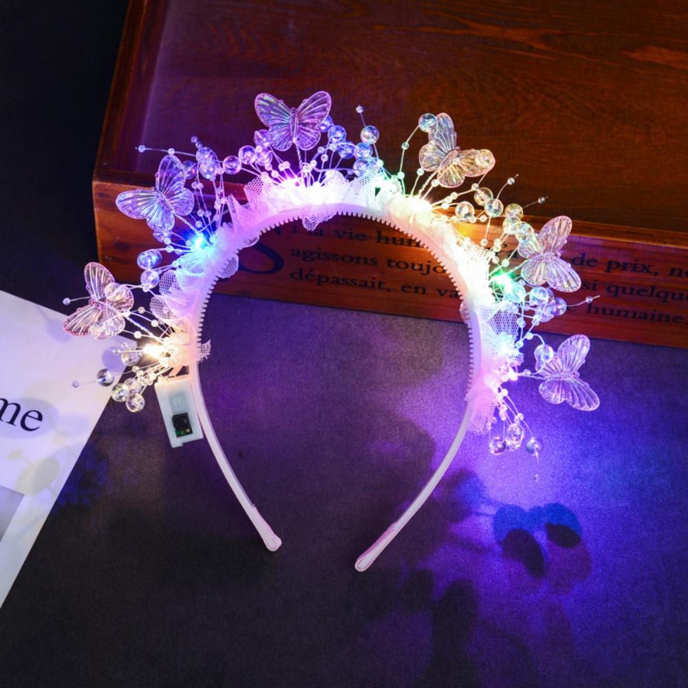 2026 New LED Light Up Butterfly Flower Headbands Girls Women Fairy Glow Headband Birthday Halloween Christmas Party Supplies