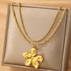 Stainless Steel Hammer Texture Flower Pendant Necklaces for Women Ladies Double Layer Stacking Petal Necklaces Jewelry Wholesale
