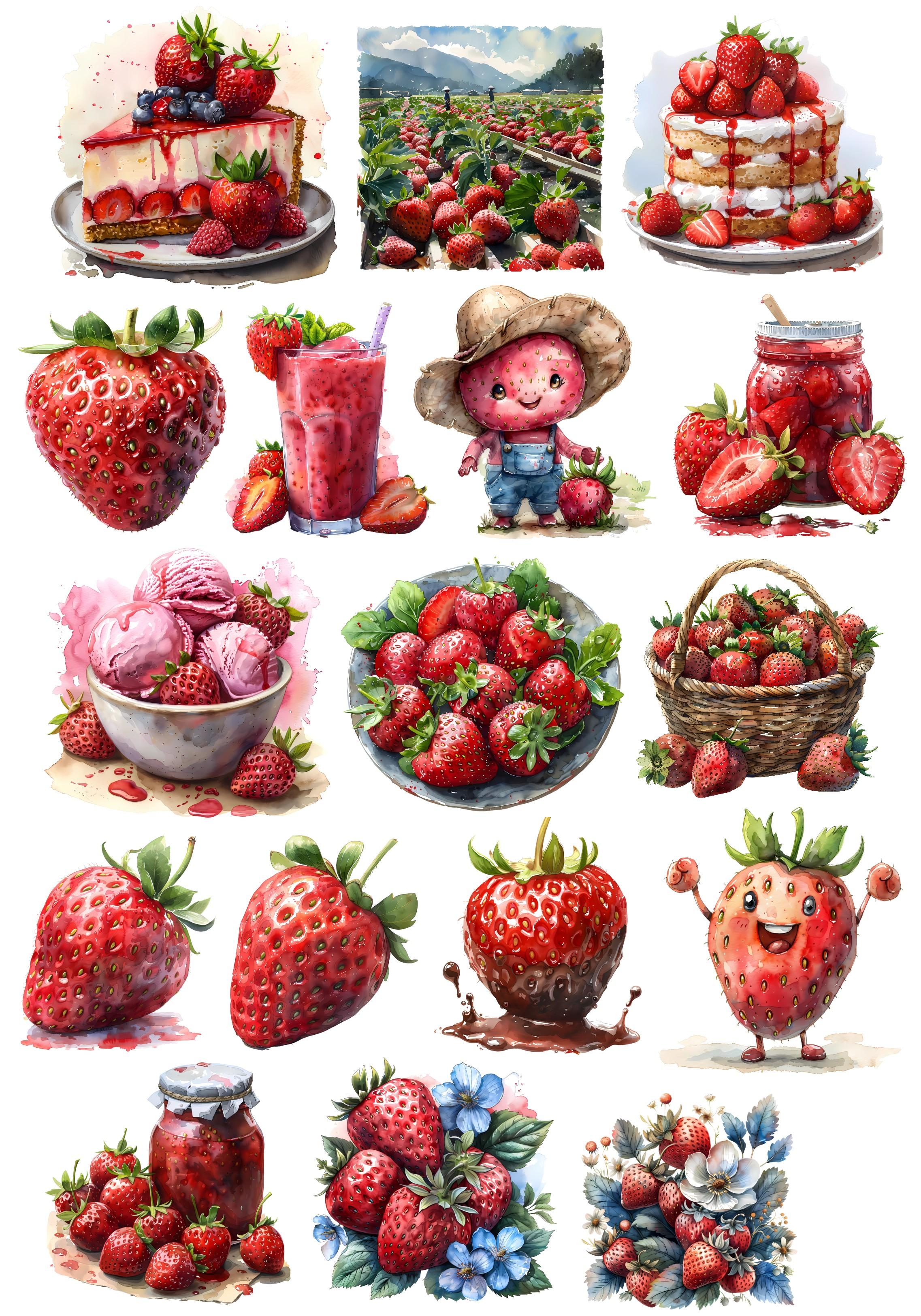 

1 set DIY Scrapbooking Hand-painted Watercolor Strawberry Fruit Field Farm Stickers Album Daily Happy Planner Label stationery білий