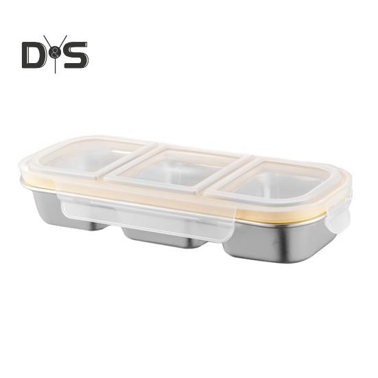 Контейнеры для закусок из нержавеющей стали, разделенная коробка для приправ с крышками, ланч-бокс с герметичными отсеками, многоразовый пищевой контейнер для школы 3Grids