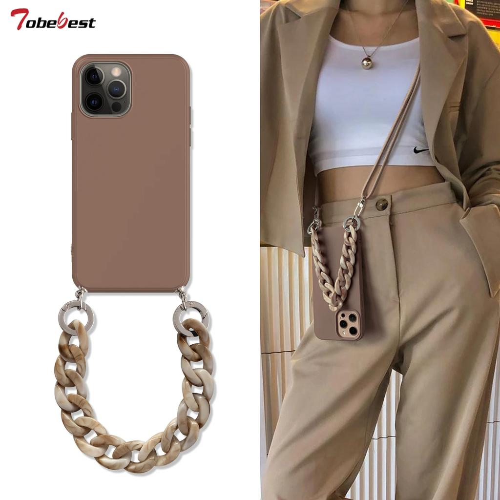 INS Crossbody Lanyard Necklace Marble Chain Silicone Case for Iphone 16 15 14 Plus 13 12 Mini 11 Pro XS Max XR X 8 7 Plus Cover