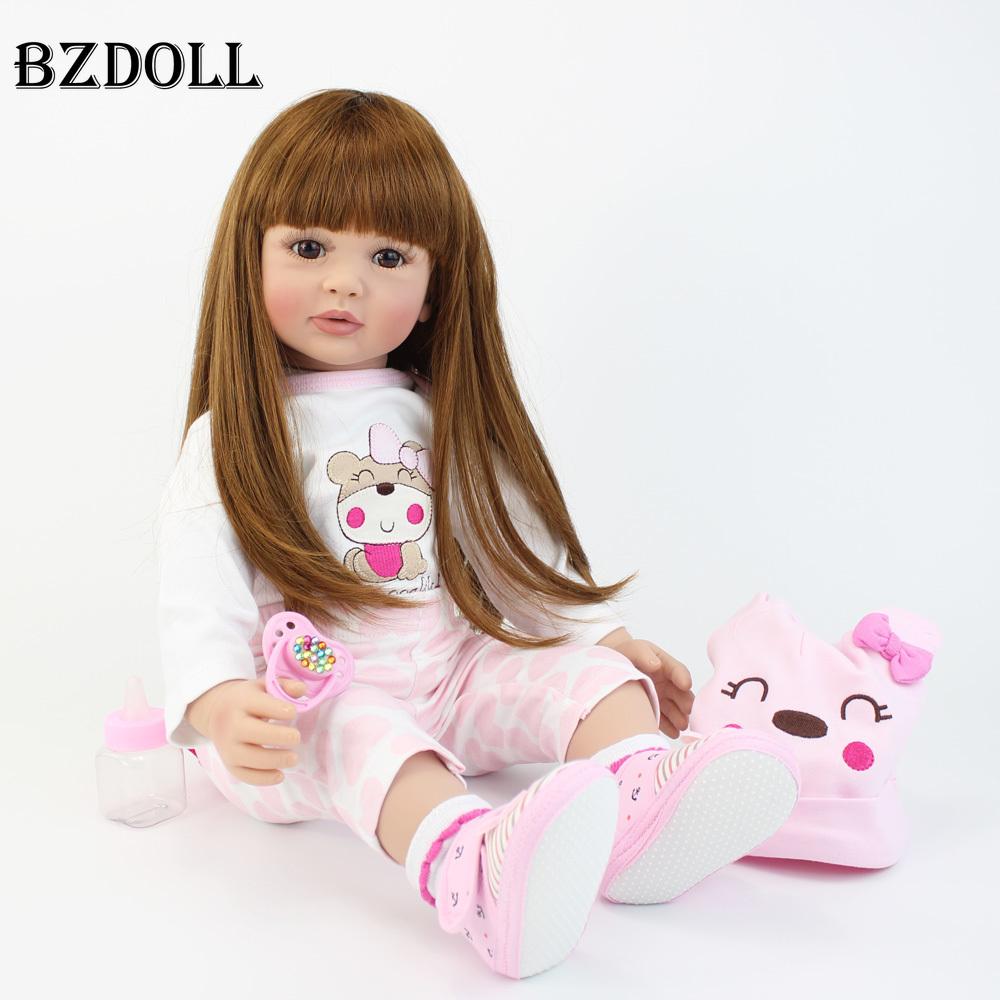

BZDOLL 60СМ 24 дюйма Кукла Реборн Малыш Мягкий Винил Прекрасная Принцесса Девочка Подарок на День Рождения Игрушка для Игры в Дом cloth body doll