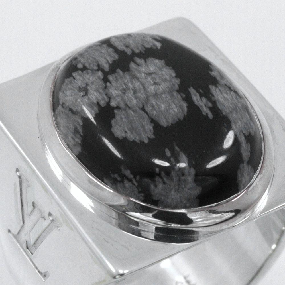 LOUIS VUITTON Chevalier Snow Flow Ring M64903 Silver925/Obsidian #9.9(US Size) 22.0g mens Used