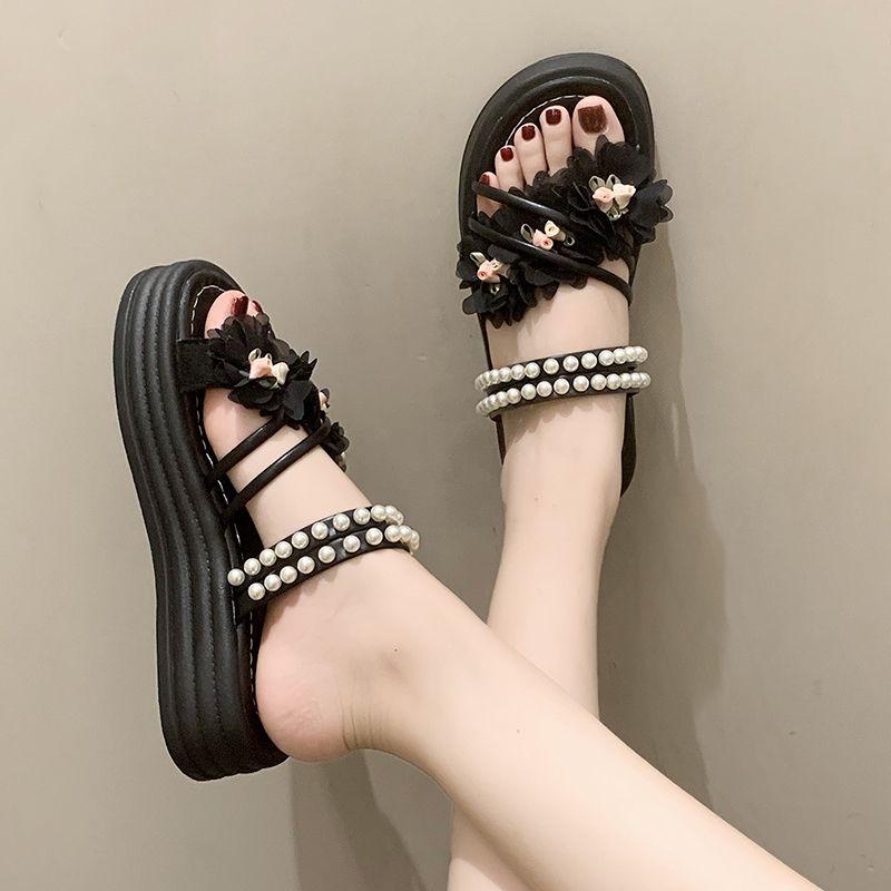 Fashion Pearl Flowers Platform Open Toe Sandals for Women Summer Anti Slip Hot Sales 2025 Comfortable Luxury High Quality Woman Shoes