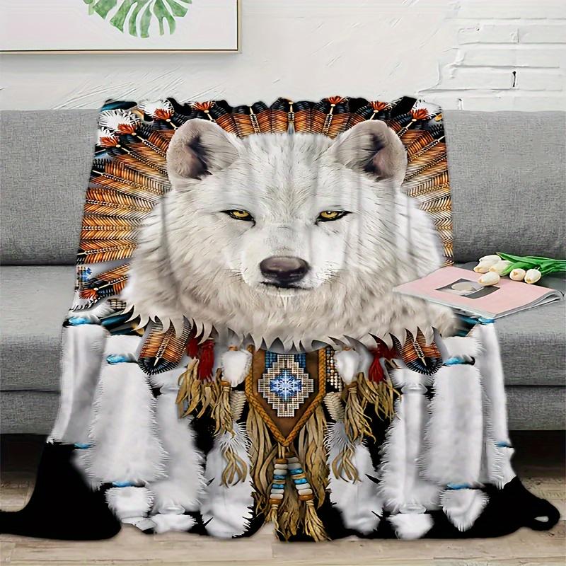 1pc Wolf Print Throw Blanket, Soft & Warm Blanket For Living Room & Bedroom, Home Decor50x60