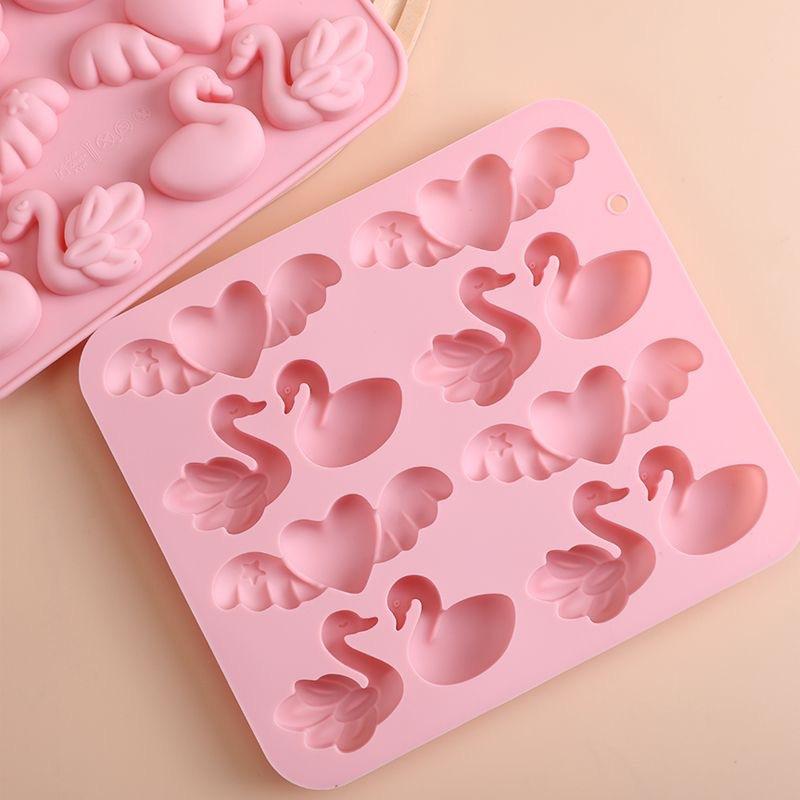 Swan Silicone Mold For Valentine's Day Love Heart Angel Wings Chocolate Candy Gummy Ice Cube Tray Cake Decorating Kitchen Tools