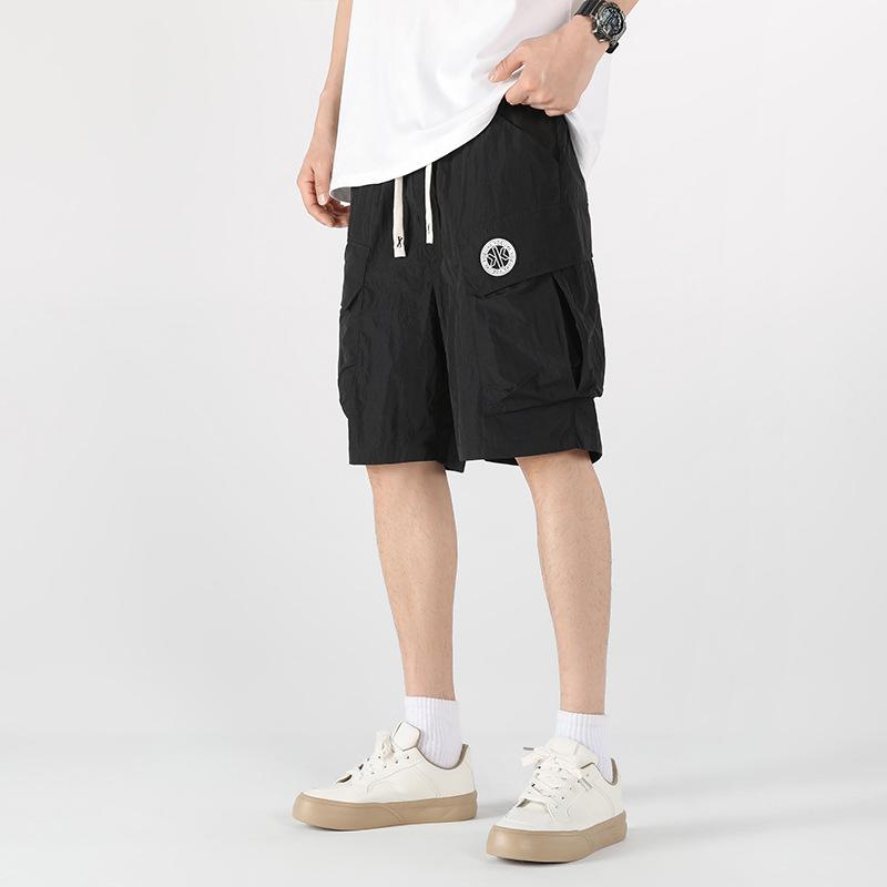 

Повседневные шорты из ледяного шелка больших размеров, мужские свободные шорты среднего размера, спортивные быстросохнущие брюки-карго L чёрный