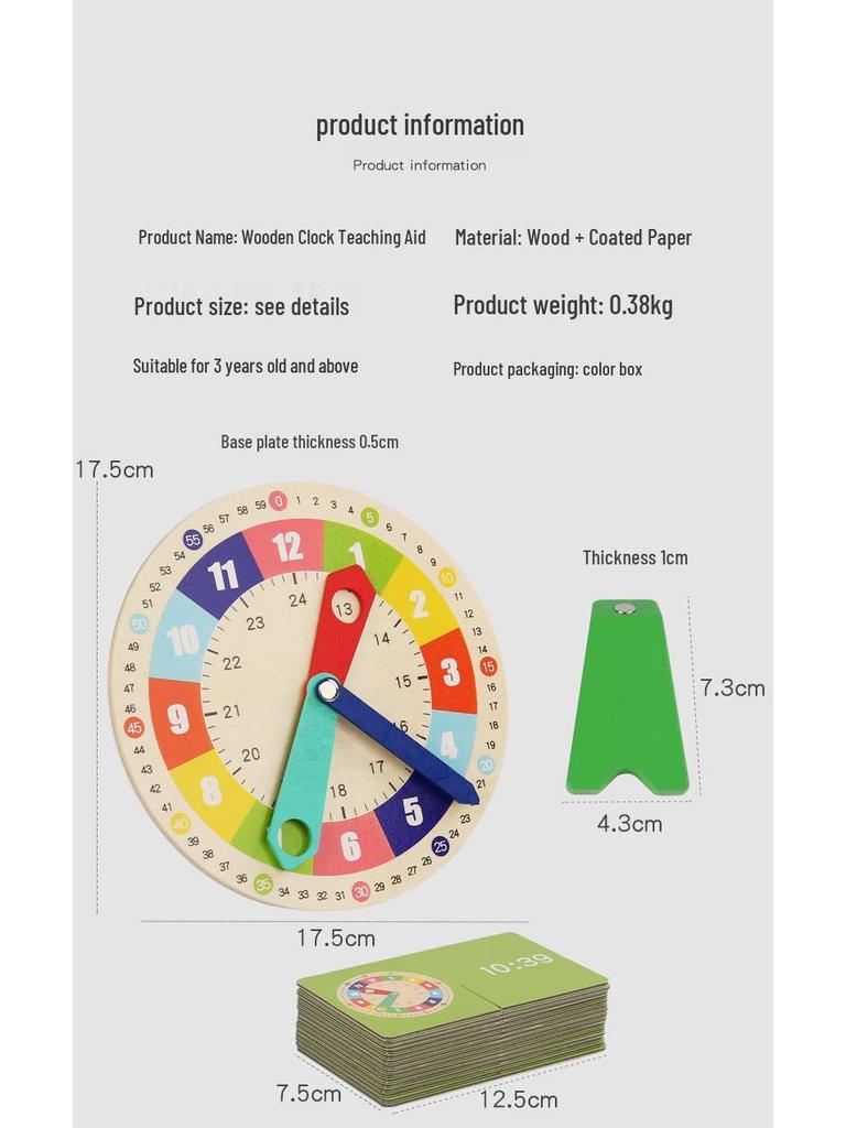 Wooden Clock Time Recognition Puzzle for Kids: Early Education and Math Teaching Aid