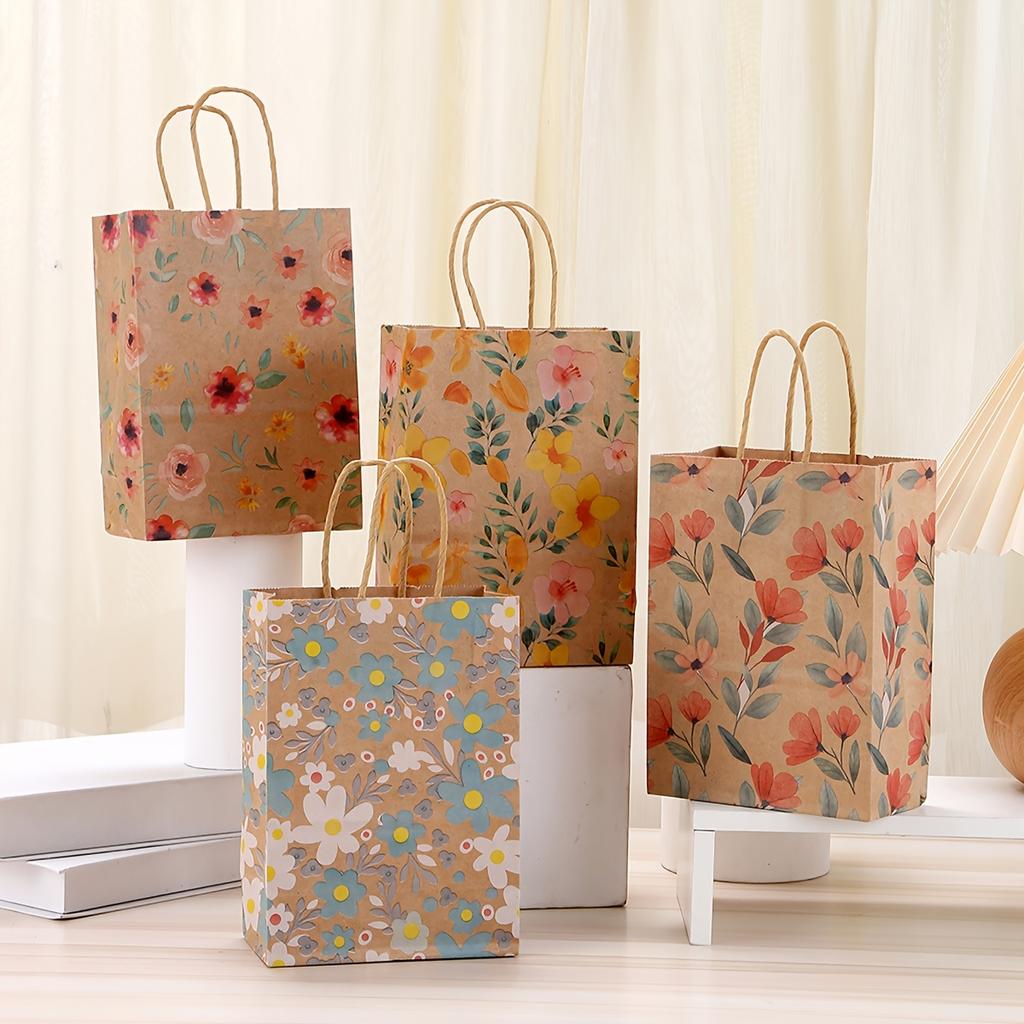 5/10 bunte Kraftpapier-Tragetaschen mit Blumenmuster, geeignet für Einkäufe und Partys, Party-Geschenktaschen